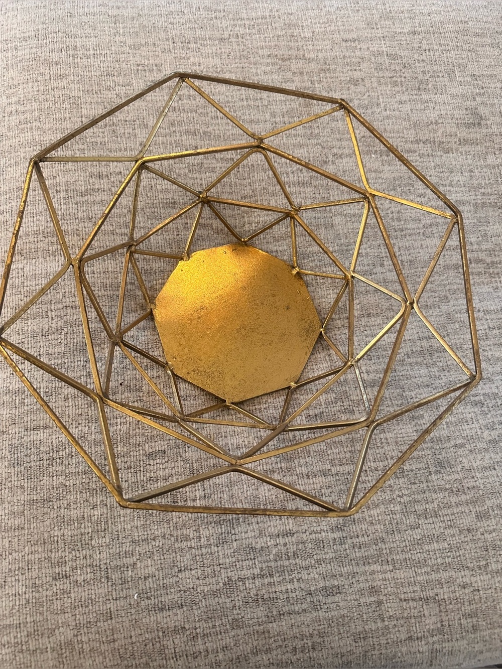 At Home Gold Distressed Geometric Metal Decorative Bowl – 15”